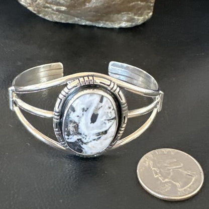 Women's White Buffalo Turquoise Cuff Bracelet | Navajo Sterling Silver | Authentic Native American Handmade | 16249