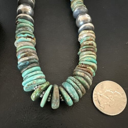 Navajo Blue Green Turquoise Necklace | Sterling Silver | Authentic Native American | 21" | 16958