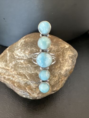 Navajo Blue Larimar Cluster Ring | Authentic Native American Sterling Silver | Multi-Stone | Sz 10.5 | 15941