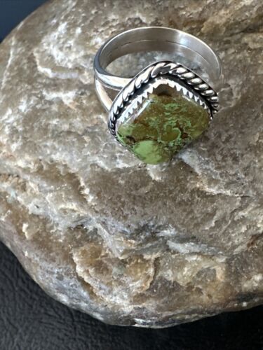 Navajo Green Gaspeite Ring | Sterling Silver | Sz 7 | Authentic Native American Handmade | 16401