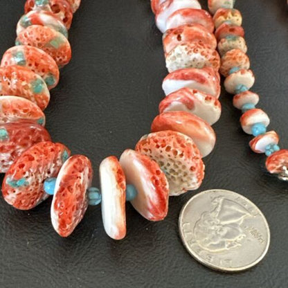 Navajo Blue Turquoise & Spiny Oyster Necklace | Sterling Silver | Authentic Native American | 22" | 17420