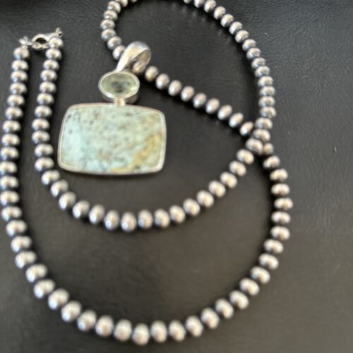 Navajo Dry Creek Turquoise Topaz Pendant Necklace | Sterling Silver | Authentic Native American Handmade | 16307