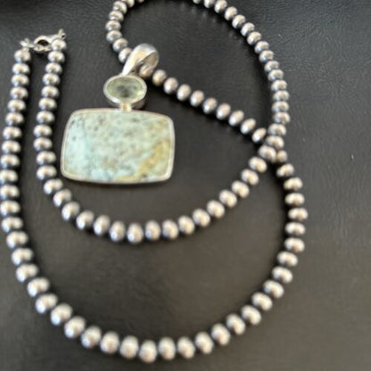 Navajo Dry Creek Turquoise Topaz Pendant Necklace | Sterling Silver | Authentic Native American Handmade | 16307