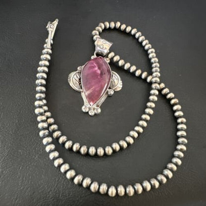 Navajo Purple Spiny Oyster Pendant Necklace | Sterling Silver | Authentic Native American Handmade | 15624