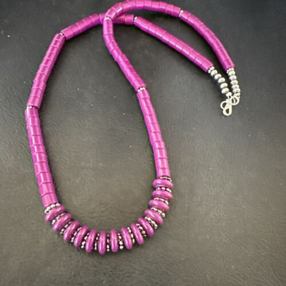 Stabilized Purple Sugilite Beads Silver Tubes Necklace | Graduated | Authentic Native American | 19" | 10471