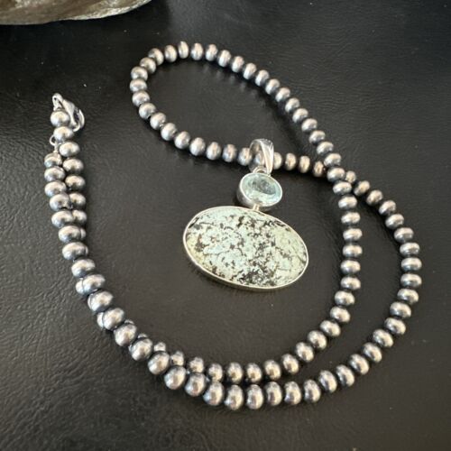Navajo Dry Creek Turquoise Topaz Pendant Necklace | Sterling Silver | Authentic Native American Handmade | 16315