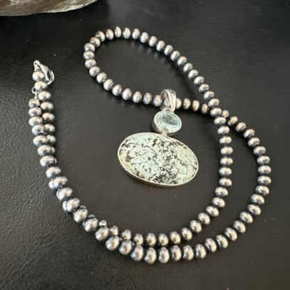 Navajo Dry Creek Turquoise Topaz Pendant Necklace | Sterling Silver | Authentic Native American Handmade | 16315