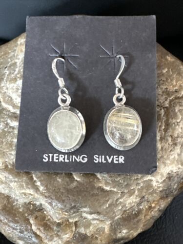 Navajo White Moonstone Dangle Earrings | Sterling Silver | Authentic Native American Handmade | 15311