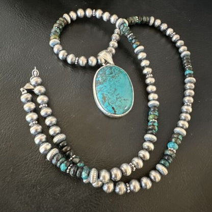 Men's Navajo Blue Spiderweb Turquoise Pendant Necklace | Sterling Silver | Authentic Native American Handmade | 16243 - Masha USA
