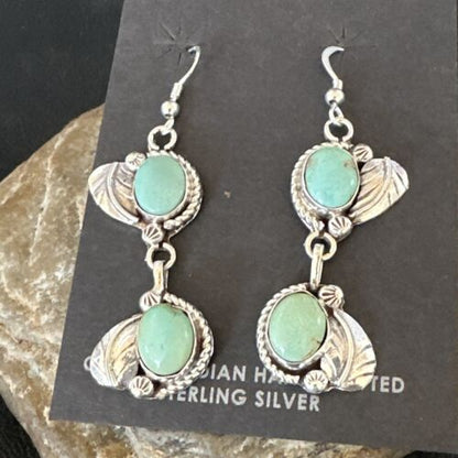 Navajo Blue Turquoise Dangle Earrings | Sterling Silver | 1.5" | Authentic Native American Handmade | 17384