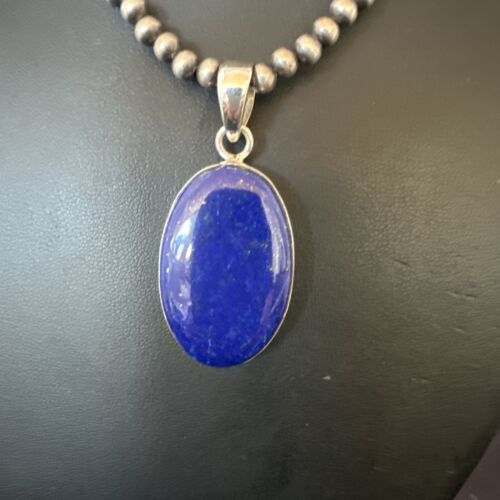 Navajo Blue Lapis Pendant with Pearls | Sterling Silver Necklace | 20" | Authentic Native American Handmade | 16661