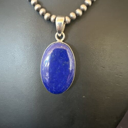 Navajo Blue Lapis Pendant with Pearls | Sterling Silver Necklace | 20" | Authentic Native American Handmade | 16661