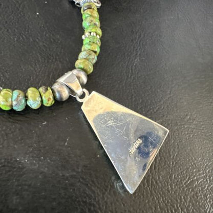 Navajo Green Gaspeite Turquoise Pendant Necklace | Sterling Silver | Native American Handmade | 15426