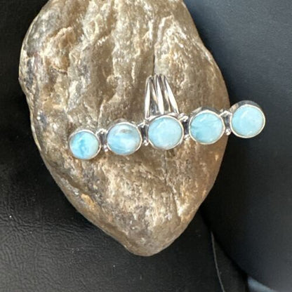 Navajo Blue Larimar Multi-Stone Ring | Authentic Native American Sterling Silver | Multi-Stone | Sz 9.5 | 15973