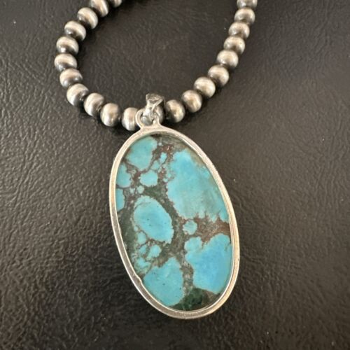 Navajo Blue Spiderweb Turquoise Pendant Necklace | Sterling Silver | Authentic Native American Handmade | 17022