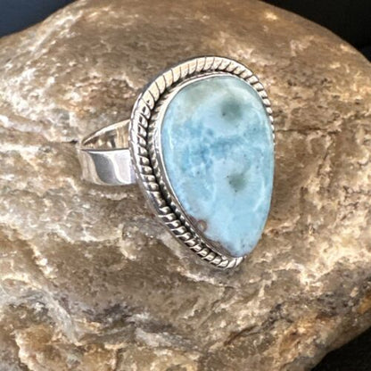 Navajo Blue Larimar Ring | Sterling Silver | Sz 10 | Authentic Native American Handmade | 16599