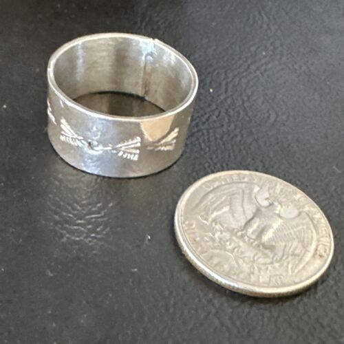 Men's Wide Band Navajo Stamped Ring | Sterling Silver | Sz 12 | Authentic Native American Handmade | 14980