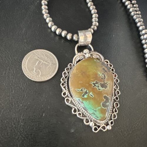 Navajo Mint Green Turquoise Pendant Necklace | Sterling Silver | Authentic Native American Handmade | 15034