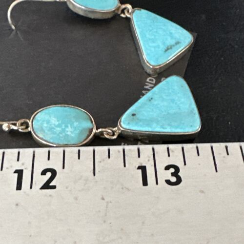 Navajo Blue Kingman Turquoise Dangle Earrings | Sterling Silver | Authentic Native American Handmade | 15103