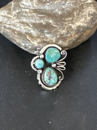 Navajo Blue Turquoise Cluster Ring | Authentic Native American Sterling Silver | Multi-Stone | Sz 9 | 14839