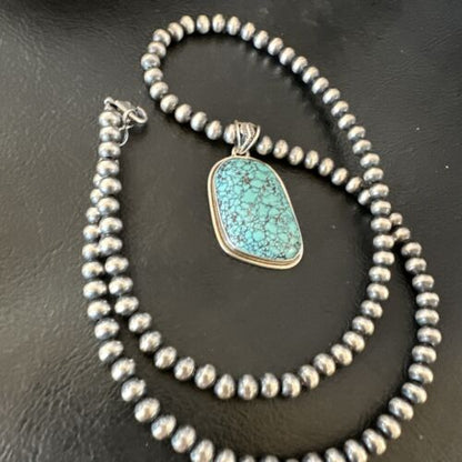 Men's Navajo Blue Spiderweb Turquoise Pendant Necklace | Sterling Silver | Authentic Native American Handmade | 16274