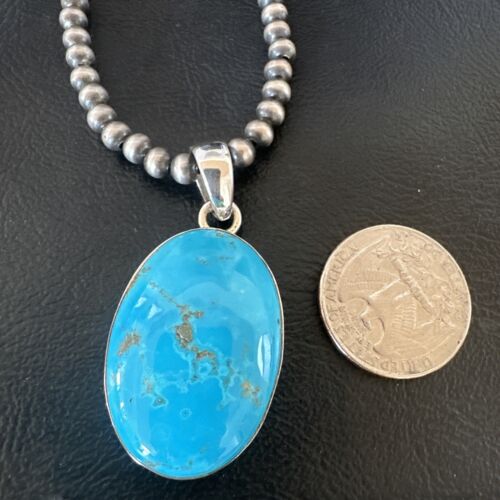 Navajo Blue Kingman Turquoise Pendant Necklace | Sterling Silver | 20" | Authentic Native American Handmade | 16687