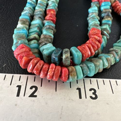 Women's Turquoise Spiny Oyster 3-Strand Necklace | Navajo Pearl Sterling Silver | 15157