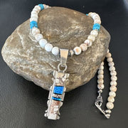 Wild Horse Blue Turquoise Pendant | Navajo Pearls | Sterling Silver Necklace 21" | Native American | 15667