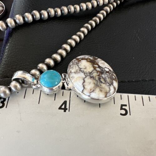 Navajo Wild Horse Blue Kingman Turquoise Necklace | Sterling Silver | Authentic Native American Handmade | 17323