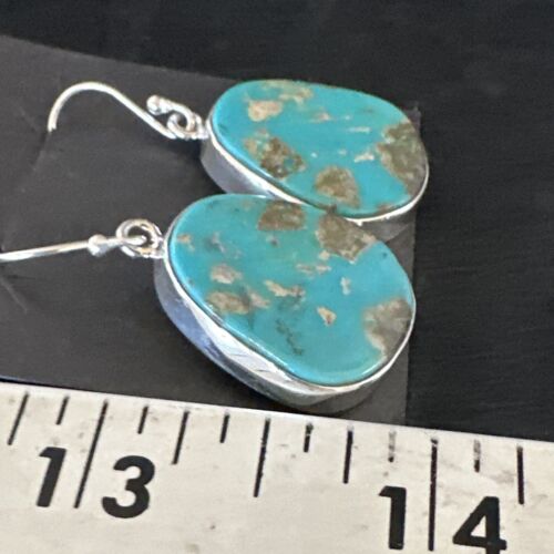 Navajo Blue Turquoise Dangle Earrings | Sterling Silver | Authentic Native American Handmade | 15433