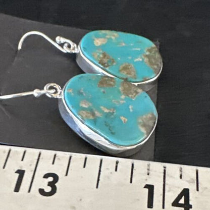 Navajo Blue Turquoise Dangle Earrings | Sterling Silver | Authentic Native American Handmade | 15433