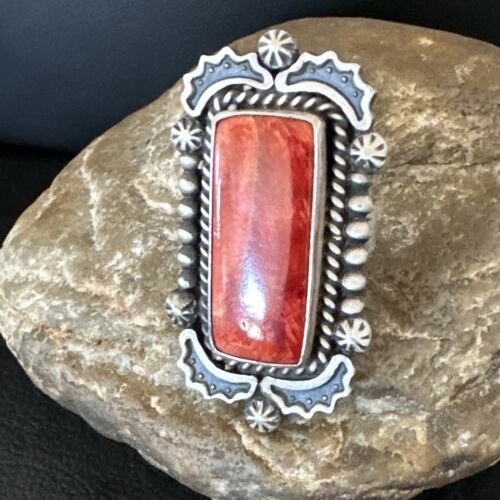 Native American Men's Spiny Oyster Ring | Navajo Sterling Silver | Sz 8.5 | 16888