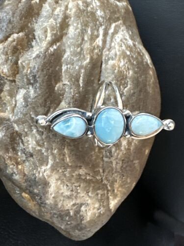 Navajo Women's Cluster Blue Larimar Multi-Stone Ring | Authentic Native American Sterling Silver | Sz 7 | 16162