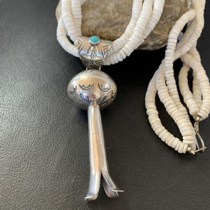 Navajo White Shell Blue Turquoise Necklace with Naja Pendant | Sterling Silver | 4" | 10955