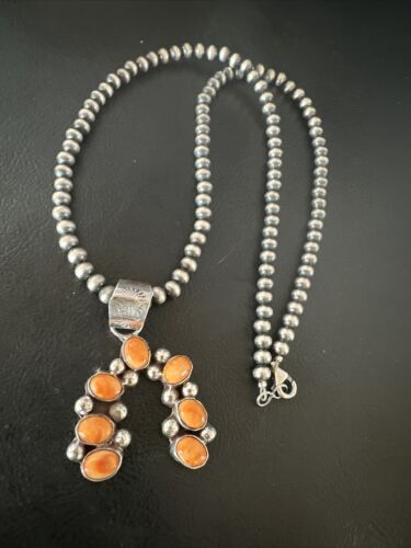 Navajo Spiny Oyster Naja Pendant Necklace | Sterling Silver | 20" | Authentic Native American Handmade | 15755