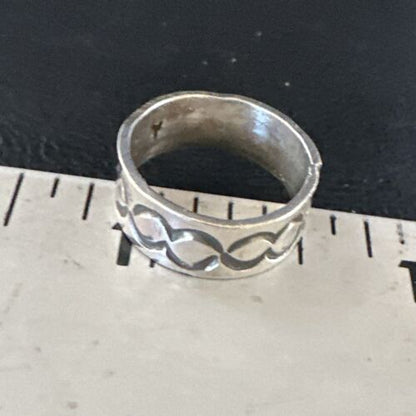 Navajo Stamped Sterling Silver Wide Band Ring | Sz 4.5  Pinky | Authentic Native American Handmade | 15296