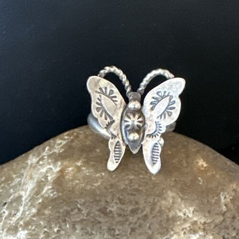 Navajo Adjustable Sterling Silver Butterfly Ring Size 8 Native American 16974