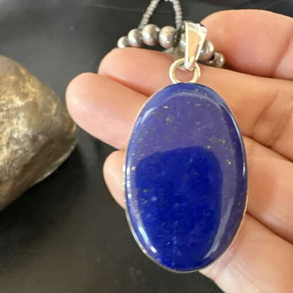 Navajo Blue Lapis Pendant with Pearls | Sterling Silver Necklace | 20" | Authentic Native American Handmade | 16661