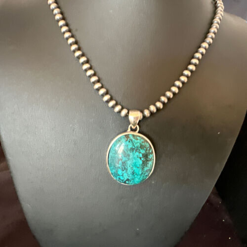Men's Navajo Blue Spiderweb Turquoise Pendant Necklace | Sterling Silver | Authentic Native American Handmade | 16225