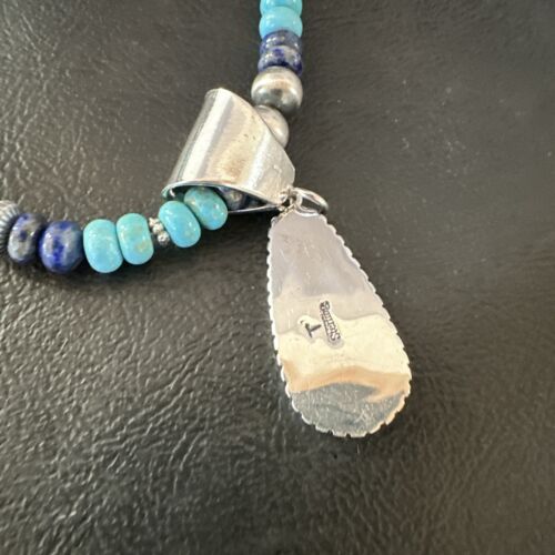 Navajo Opal Inlay Pendant with Turquoise & Lapis | Sterling Silver Necklace | Authentic Native American Handmade | 16849