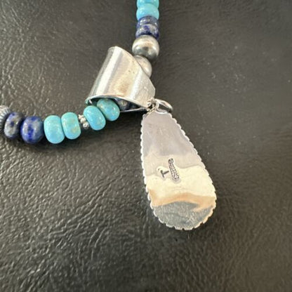 Navajo Opal Inlay Pendant with Turquoise & Lapis | Sterling Silver Necklace | Authentic Native American Handmade | 16849