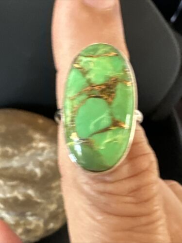 Southwestern Navajo Green Mojave Turquoise Ring | Sterling Silver | Sz 6 | 15598