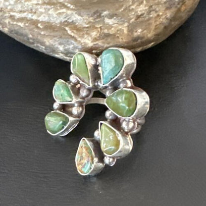 Navajo Green Turquoise Multi-Stone Cluster Ring | Authentic Native American Sterling Silver | Sz 11 | 15659