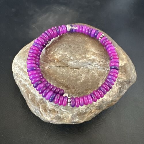 Navajo Purple Sugilite Bead Bracelet | 6mm | Stainless Steel Memory Wire | Authentic Native American Handmade | 17615