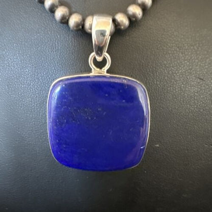 Navajo Blue Lapis Pendant with Pearls | Sterling Silver Necklace | 20" | Authentic Native American Handmade | 16664
