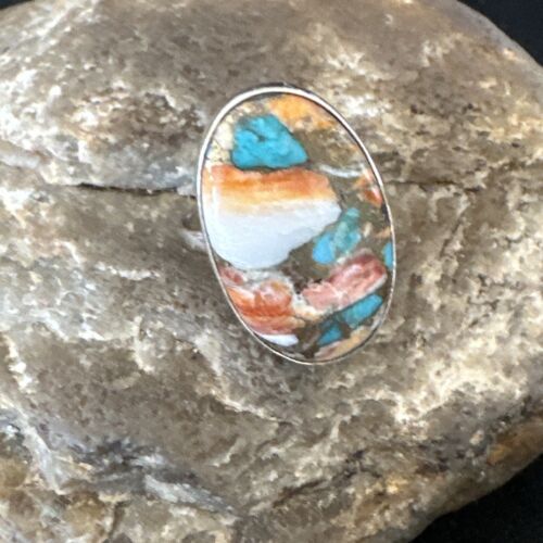 Navajo Turquoise Spiny Oyster Ring | Sterling Silver | Sz 8 | Authentic Native American Handmade | 16608
