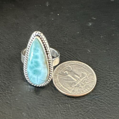 Navajo Blue Larimar Ring | Sterling Silver | Sz 8 | Authentic Native American Handmade | 17650