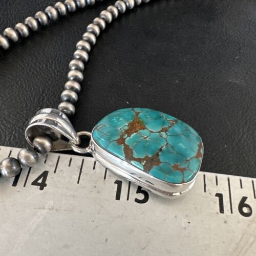 Navajo Blue Spiderweb Turquoise Pendant Necklace | Sterling Silver | Native American Handmade | 15572
