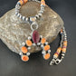 Navajo Pearls Orange Spiny Oyster Naja Pendant | Sterling Silver Necklace | Authentic Native American Handmade | 16802