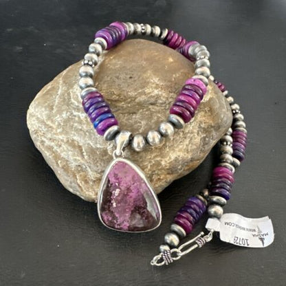 Navajo Purple Sugilite Pendant with Pearls | Sterling Silver Necklace | 21" | Authentic Native American Handmade | 10729